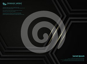 Abstract black metallic technology hexagon background with golden line for presentation. illustration vector eps10