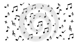 Abstract Black Musical Clefs & Notes Seamless Pattern, vector design Generative AI