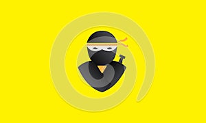 Abstract black ninja head with mask simple logo design vector icon symbol illustration