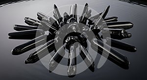 Abstract Black Obsidian Crystals on a Reflective Surface