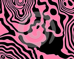 Abstract black and pink topographic contours lines of mountains. Topography map art curve drawing.