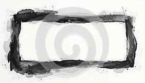 Abstract Black Rectangular Frame with Ink Splatters on White Background