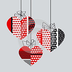 Abstract black and red decorative heart set.