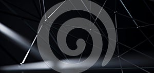 Abstract black science 3D background. Network connection structure.