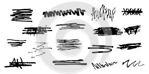 Abstract Black Scribble And Doodle Set. Creative Expression And Design Elements Collection. Isolated Vector Illustration