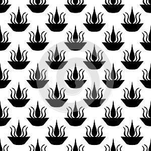 Abstract Black Seamless Flower Pot Repeated Pattern Design On White Background Illustration