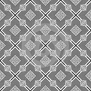Abstract Black Seamless Repeated Design With Geometrical Flower Decorative Elements On White Background Illustration