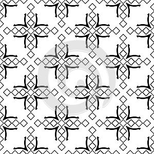 Abstract Black Seamless Repeated Design With Geometrical Stylish Flower Decorative Elements On White Background Illustration