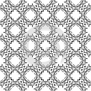 Abstract Black Seamless Repeated Design With Geometrical Stylish Flower Decorative Elements On White Background Illustration