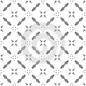 Abstract Black Seamless Repeated Design With Geometrical Stylish Flower Decorative Elements On White Background Illustration