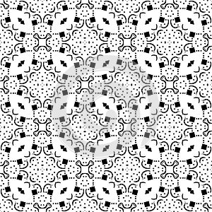 Abstract Black Seamless Repeated Design With Geometrical Stylish Flower Decorative Elements On White Background Illustration