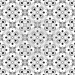 Abstract Black Seamless Repeated Design With Geometrical Stylish Flower Decorative Elements On White Background Illustration