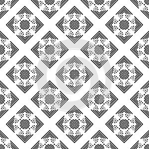 Abstract Black Seamless Repeated Design With Geometrical Stylish Flower Decorative Elements On White Background Illustration