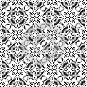 Abstract Black Seamless Repeated Design With Geometrical Stylish Flower Decorative Elements On White Background Illustration