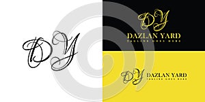 Abstract black signature initial letter DY or YD. Signature Handwriting vector logo design in yellow color