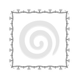 Abstract Black Simple Line Suqare With Leaf Leaves Frame Flowers Doodle Outline Element Vector Design Style Sketch Isolated