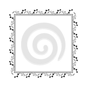 Abstract Black Simple Line Suqare With Leaf Leaves Frame Flowers Doodle Outline Element Vector Design Style Sketch Isolated