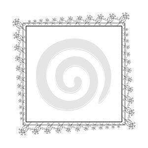 Abstract Black Simple Line Suqare With Leaf Leaves Frame Flowers Doodle Outline Element Vector Design Style Sketch Isolated