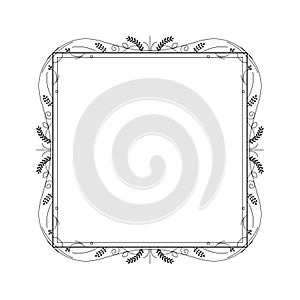 Abstract Black Simple Line Suqare With Leaf Leaves Frame Flowers Doodle Outline Element Vector Design Style Sketch Isolated