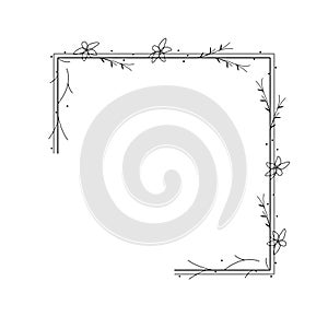 Abstract Black Simple Line Suqare With Leaf Leaves Frame Flowers Doodle Outline Element Vector Design Style Sketch Isolated