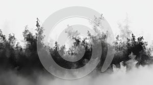 Abstract Black Smoke Cloud Formation Against White Background