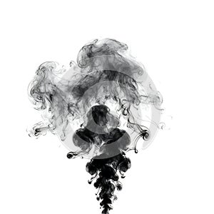 Abstract black smoke plume against a white background