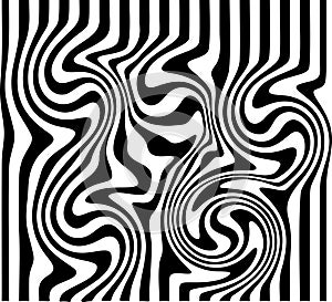 Abstract Black Stripe Lines Wavey Curvey Illusion Effect Design On White Background Illustration