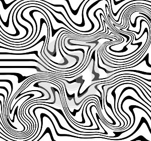 Abstract black stripe swirl illusion wavey curvey effect background wallpaper. photo