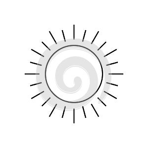 Abstract black sun thin line icon with rays isolated on white background.