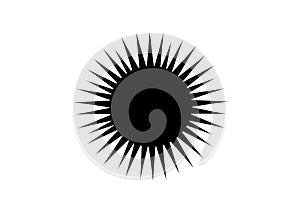 Abstract black sunburst silhouette with sharp rays on white background