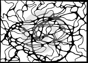 Abstract black and white background in the form of plexuses, grids, cells. Diagram of neural connections in the brain