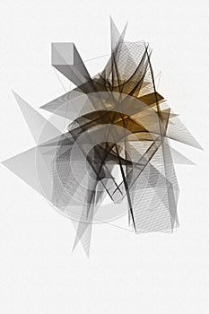 Abstract black and white background with geometric elements smooth lines and waves,