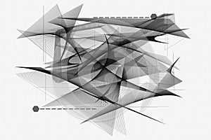 Abstract black and white background with geometric elements smooth lines and waves,