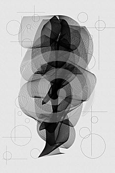 Abstract black and white background with geometric elements smooth lines and waves,