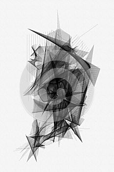 Abstract black and white background with geometric elements smooth lines and waves,