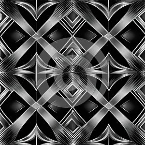 Abstract Black And White Background With Geometric Shapes Intersecting In A Digital 3D Rendering Seemless Patterrn photo
