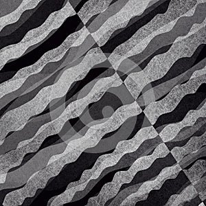 Abstract black and white background with layered waves of textured material design