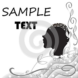 Abstract black and white background with the silhouette of a female head