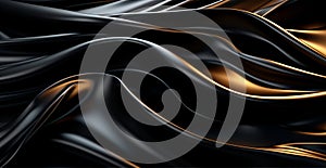 Abstract black white background, wavy lines lighting - AI generated image