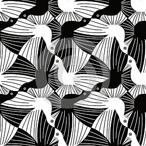 Abstract Black and White Birds Tessellation Pattern
