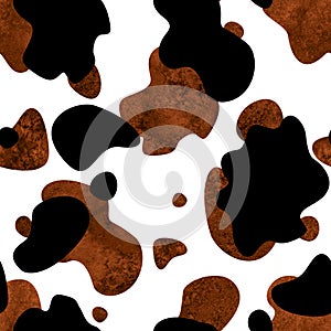 Abstract black white and brown cow spots seamless pattern background