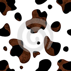Abstract black white and brown cow spots seamless pattern background