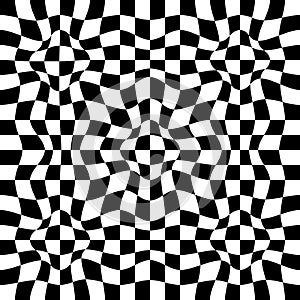 Abstract black and white chess concept 3d background. Wave pattern with the effect of illusion. Vector illustration