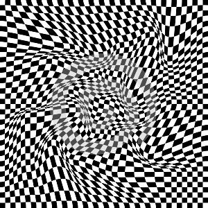 Abstract black and white chess concept 3d background. Wave pattern with the effect of illusion. Vector illustration