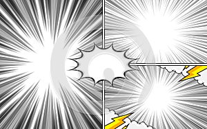 Abstract black and white comic page background art template