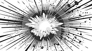 Abstract black and white comic-style explosion graphic illustration.