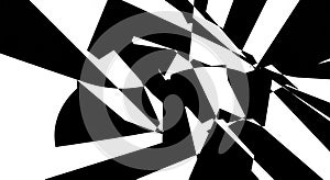 Abstract black and white composition featuring angular shapes and sharp lines. The