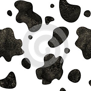 Abstract black and white cow spots seamless pattern background