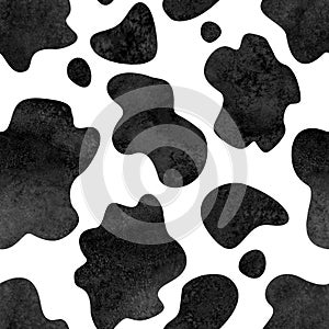 Abstract black and white cow spots seamless pattern background