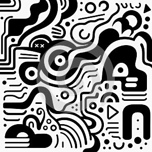 Abstract Black And White Design: Playful Doodles And Techno Shamanism